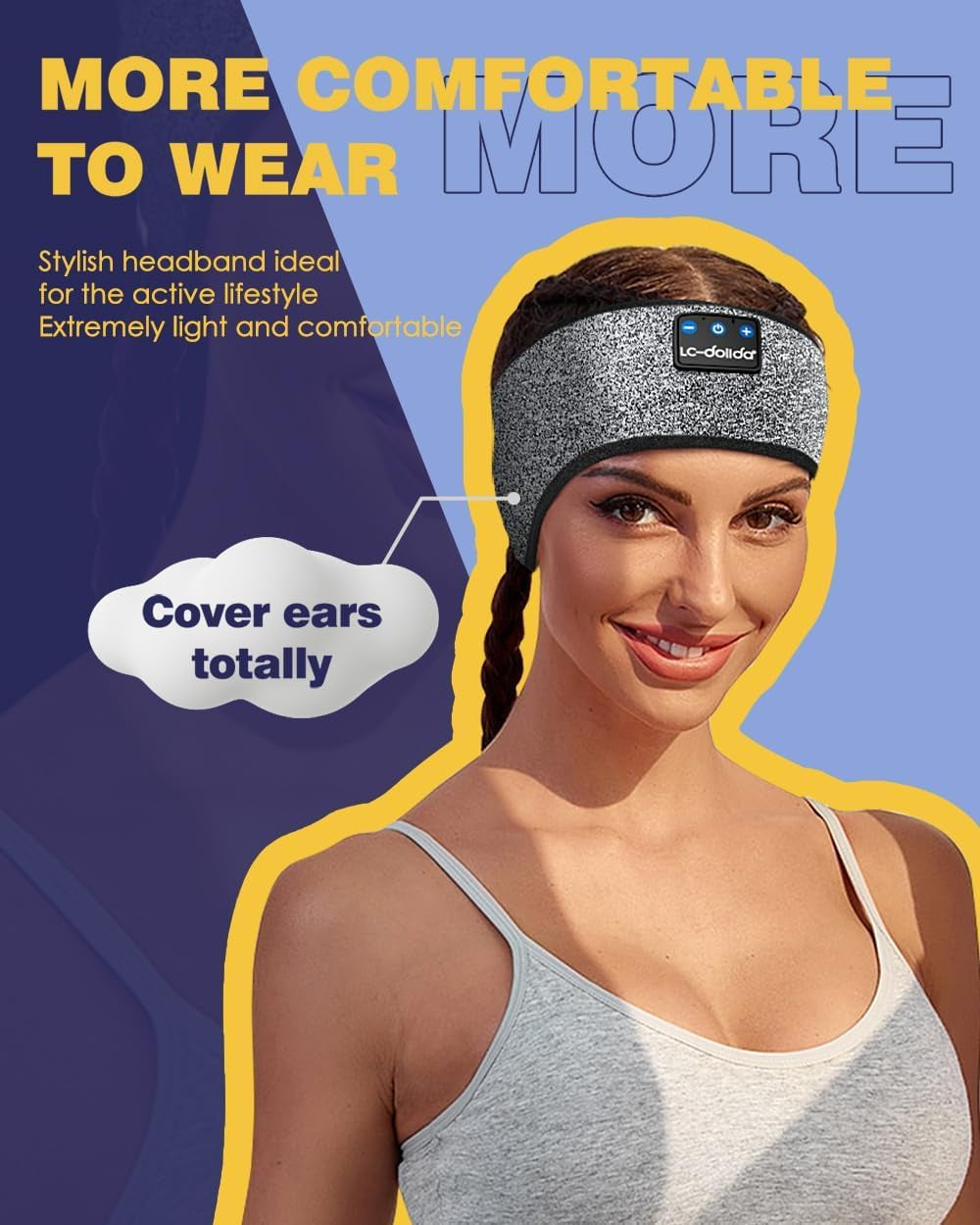 Sleep Headphones Bluetooth 5.4, Headband Headphones Earphones Wireless, Sleep Mask for Gifts,Workout,Jogging,Yoga(Ash)