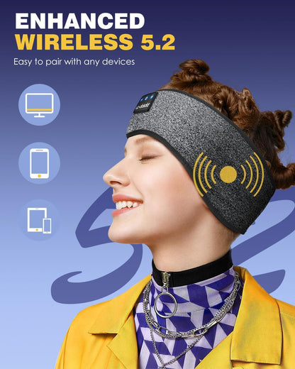 Sleep Headphones Bluetooth 5.4, Headband Headphones Earphones Wireless, Sleep Mask for Gifts,Workout,Jogging,Yoga(Ash)